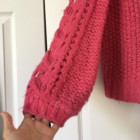 SOLD Lou & Grey / Hot Pink Cable Knit Sweater - Picture 2 of 4
